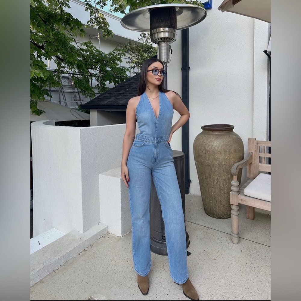 Zara TRF DENIM HALTER NECK JUMPSUIT